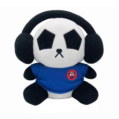 China Custom Panda Family Soft Stuffed Plush Doll Stuffed Plush Toy OEM Rock Key Chain Stuffed Toy Plush Panda Wholesale Doll With Headset for sale