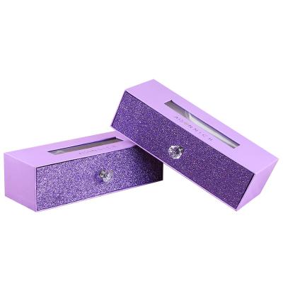 China Custom Materials VBOX Logo Recycled Cardboard Paper Packaging Drawer Luxury Purple Jewelry Box With Window for sale