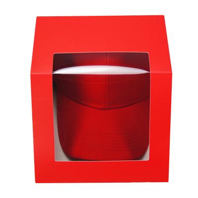 China Recyclable Wholesale Cheap Personalized Custom Square VBOX Hat Box Packaging With PVC Window for sale