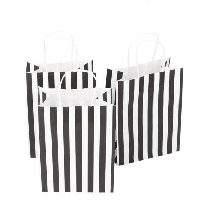 China VBOX Recyclable Custom Logo Gift Black And White Striped Paper Bags for sale