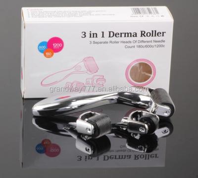 China Luxury New 3In1 Dermaroller Anti-Hair Removal System Micro Needle Skin Roller 180/600/1200 Needles for sale