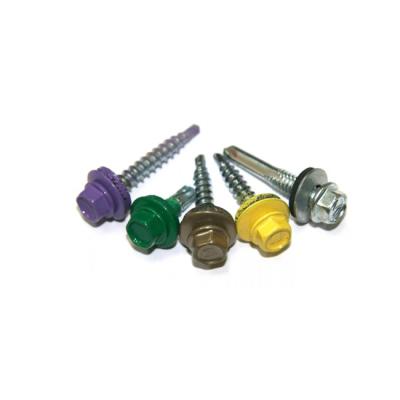 China HEX Red Color Painted Hex Head Self Drilling Screw With Epdm Bonded Gasket for sale