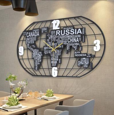 China Antique Modern Luxury Silent Motion Field Map World Style Wall Clock Wooden Home Decorative Quartz Without LED for sale