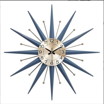 China Multi-function European blue luxury movement wall clock mute personality living room decoration wall metal style home decoration for sale