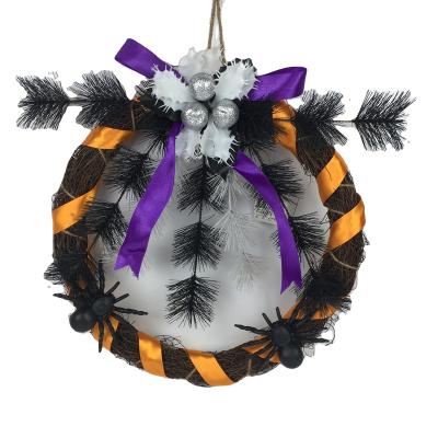 China Factory Direct PVC Garland Halloween Handwoven Rattan Wreath Natural Woven Halloween Party Decoration for sale