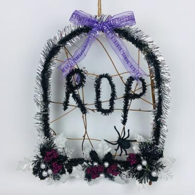 China Halloween Plastic Direct Party Web Spider Wood Frame Decoration Halloween PVC Factory Hanging Decorative Garland for sale