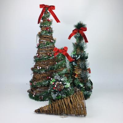 China Creative PVC Christmas Tree with Ribbon Bow and Soil Vine Hand Knitted Christmas Tree for sale