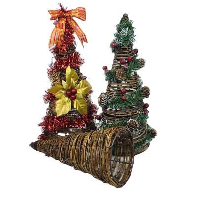 China PVC Christmas Tree, Ribbon Bow, Handwoven Christmas Tree Cone Tower Floor Vine Christmas TreeChristmas For Decoration for sale