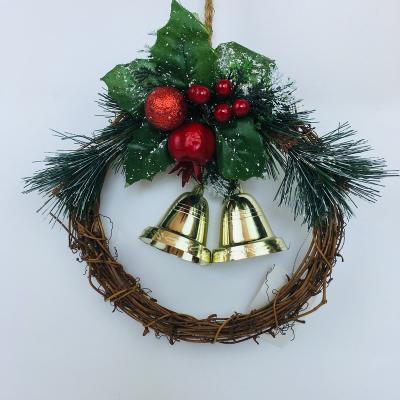 China Natural PVC Circle Christmas Wreath Pine Needles Pine Cone Ribbon Bow Rattan Outdoor Decoration Pendant for sale