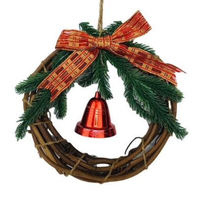 China Factory Direct Sale PVC Rattan Plastic Red Circle Ribbon Outdoor Christmas Bell Garland for sale