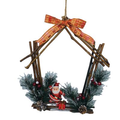 China Creative Wicker House Shaped Christmas Wicker Christmas Ribbon Bow Santa Claus PVC Frame Decoration Outdoor Pendant for sale