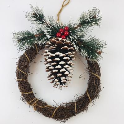 China Hot Selling Natural Artificial Christmas Decoration Needles Pine Wreath PVC Vine Christmas Wreath Pendant Ornaments for sale