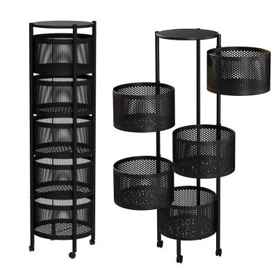 China Stocked Kitchen Rotating Storage Shelves Rack With 5-TierMetal Multi Layer Removable Basket Shelf Organizer Rolling Wheels for sale