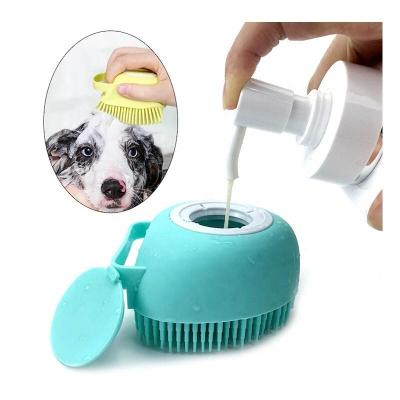 China Sustainable LOGO Customize Pet Brushes Bath Massage Brush Shampoo Dispenser Dog Grooming Silicone Shower Brush For Cat Pets Bathing Products for sale