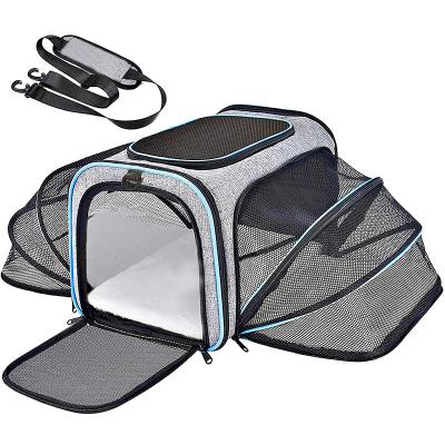 China Sustainable Airline Approved Expandable Cat Dog Carrier Soft-Sided Pet travel Carrier Bag with Removable Fleece Pad and Pockets for sale