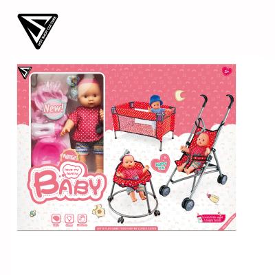 China Wholesale Baby - 14 Inch Newborn Reborn Real Baby Doll Set Toy - Doll Crib Girls Play for Kids 7143-1 for sale