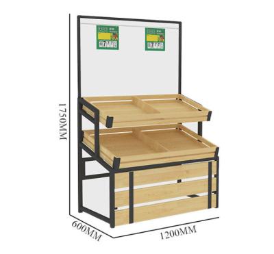 China Single Sided Steel Wooden Fruits And Vegetables Display Stand For Sale Wooden Dried Fruit Shelves Fruits And Vegetables Shelf for sale