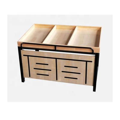 China Double Sided Wooden And Steel Rack Retail Display For Vegetable Fruit Shelving for sale