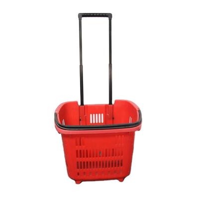 China 1)Supermarket 2)shops supermarket shopping basket pull rod grocery plastic hand basket for sale