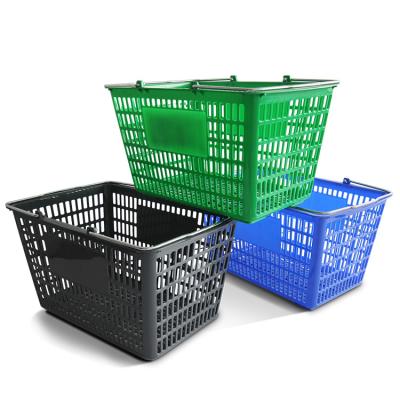 China PP Supermarket Shopping Basket Pull Rod Plastic Shopping Basket Thickened Grocery Wheeled Plastic Hand Basket for sale