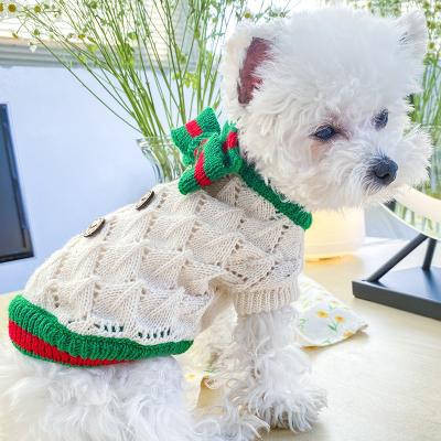 China Autumn Christmas Viable Bow Winter Pet Sweater Warm Puppy Knit Shirts Winter Clothes Dog Knitwear for sale