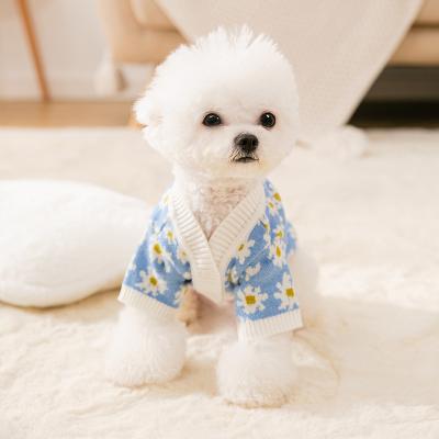 China Autumn Winter Daisy Print 2 Legs Pet Viable Classic Puppy Clothes Knitted Sweater Jumpers Dog Knitwear for sale