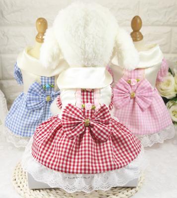 China Puppy Cat Princess Clothes Skirt Apparel Rose Flower Gauze Plaid Printed Dog Dress Wholesale Viable for sale