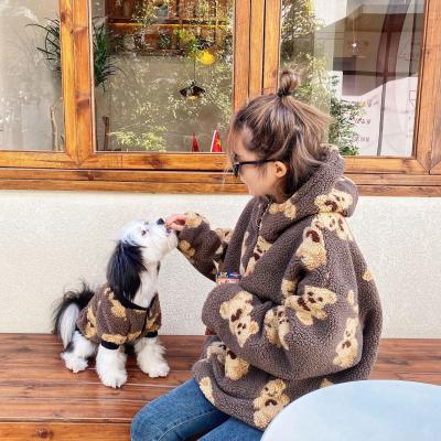 China Viable Wholesale Custom Clothes Mom Dog and Owner Teddy Bear Winter Warm Matching and Pet Sweater for sale