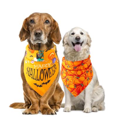 China Halloween Viable Washable Pumpkin Pet Puppy Gifts Adjustable Cotton Bibs Triangle Scarves Dog Bandana for sale