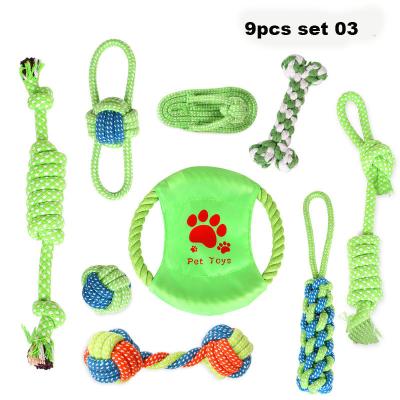 China Stocked 9 Pcs Set Safety Rope Bite Heavy Duty Dog Toy Set With Durable Dog Chew Toys Chewing Molar Pet Toys for sale