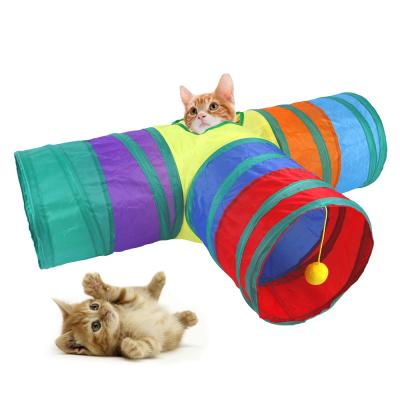 China Stocked Colorful Pet Toys Interactive Folding Small Cat Toys Set Cat Scratching Feather Toys Cat Tunnel for sale