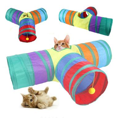 China Stocked Cat Tunnel Tube 3 Way Tunnel Cat Play Tent Interactive Toy Folding Expandable Maze Cat House Bed for sale