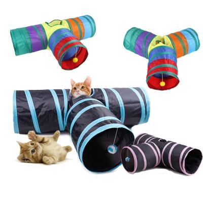 China Custom Pet Stocked Toys Pet Play Balls Toy Tubes Toys Collapsible Tube 3 Interactive Way Cat Tunnel Chew Toys for sale