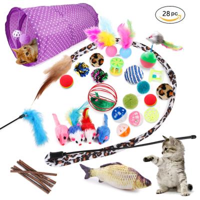 China Stocked Hot Sale 28 Pcs Pack Kitten Catnip Toys Bulk Pet Feather Ball Interactive Mouse Cat Toy Gift Set for sale