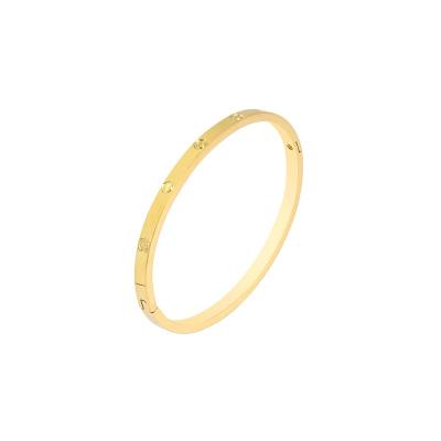 China Luxury Fashion Casual/Sporty 18K Gold PVD Plated Oval Zircon Cuff Bracelet Stainless Steel Pave Open Zircon Cuff Bracelet For Women for sale