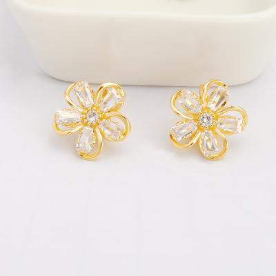 China JXX Romantic Women's Zircon Stud 18k Gold Plated Flower Stud Earrings Delicate Women's 925 Silver Earrings Women's Stud Earrings Product for sale