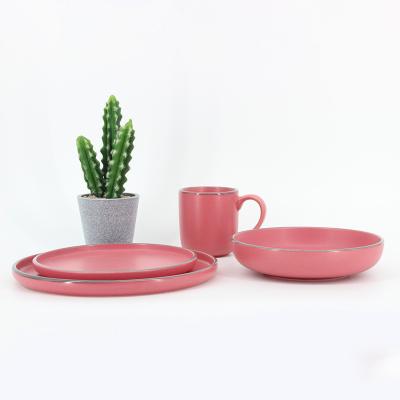 China Sustainable Uniquely Designed Straight Edge Pink Ceramic Dinner Dishes Are Not Easy To Stain, Frosted Feel With Oil Porcelain Dishes for sale