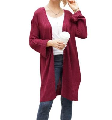 China New Autumn Winter Solid Color Slit Cardigan Sweater Female Coats Fashion QUICK DRY Mid Length Coat For Women for sale