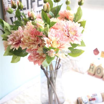 China 2 Heads Dahlia Silk Flower Artificial Flower Dahlia for Home Decoration for sale