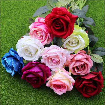 China Wholesale Realistic Plastic Simple Silk Velvet Rose Artificial Wedding Flowers for sale