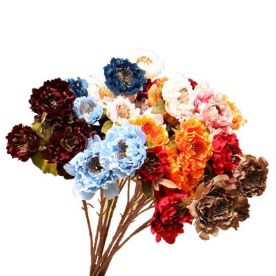 China QSLH-T084 Retro Retro Style Peony Silk Flower Light Luxury Artificial Peony Bouquet 3 Heads for sale