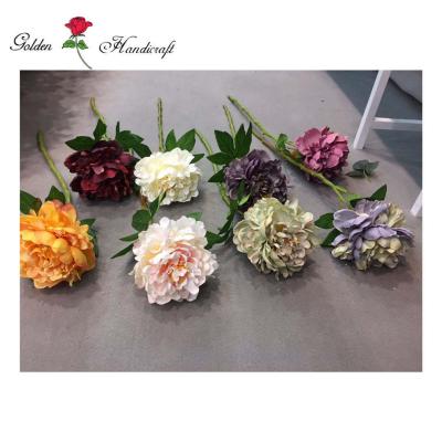 China Large Heads Peony Plaza QSLH-A3364 Single Flowers Peony Burgundy Silk Flower For Wedding Artificial Peony for sale