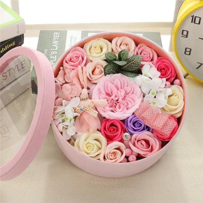 China Realistic Valentine's Day Gifts Rounded Eternal Rose Flower Pilou Box Artificial Soap for sale