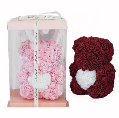 China Valentine's Day ; wedding day gift decoration QSLH-W158 2020 hot sale Vlentin rose bear artificial moss rose flower teddy bear for sale