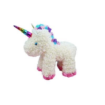 China QSLH-B197 Desktop PE Rose Bear Artificial Rose Unicorn Bear For Valentine's Day Gift for sale