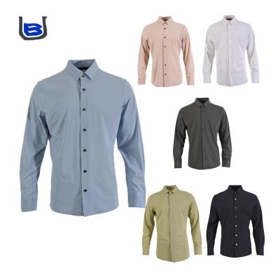 China Mens Luxury Business Seamless Long Sleeve Breathable Smoothing Solid Fusion Shirt for sale