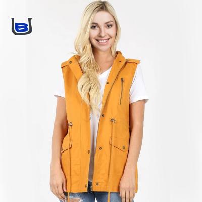 China Breathable Snap Front Strap And Drawstring Waist Sleeveless Hoody Vest With Pockets Front Lady's Fin Gear for sale