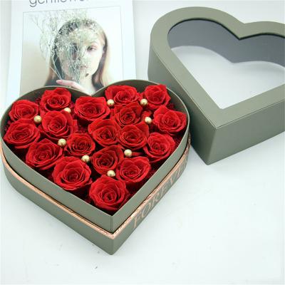 China Real Romantic Preserved Heart Shaped Box of Eternal Roses Lasting up to 22 Year Stems Arranged in Heart Shaped Box of Eternal Roses for sale