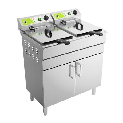 China Hot Tank Restaurant Sales 16L Double Deep Fryer Cabinet Deep Fryer With Faucet Electric Fryer For Industrial Use for sale