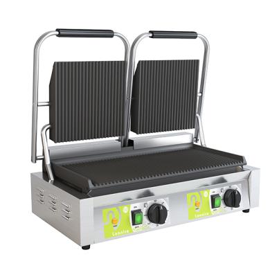 China All Professional Cooking Equipment Double Plate Ribbed Kitchen Press Grill Panini for sale